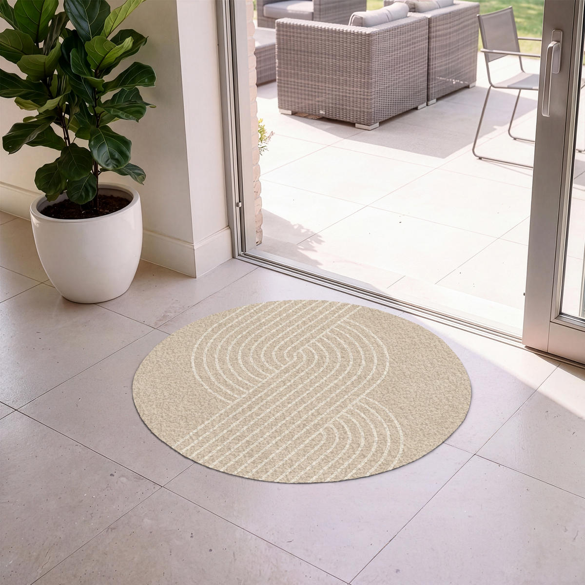ROHOŽKA Rovnoběžné linie - Světlá textura - Béžová barva 90x90 cm - béžová, textil/umělá hmota (90/0.4cm) - MuchoWow
