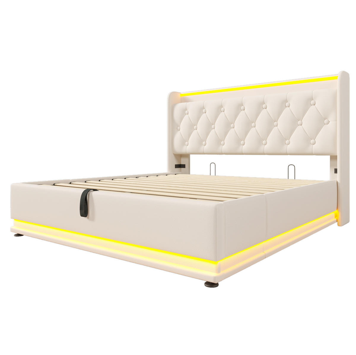 POLSTERBETT mit LED, Stauraum & Matratze 140x200 cm PU Weiß - Weiß, Metall (140/200cm) - Meubliv