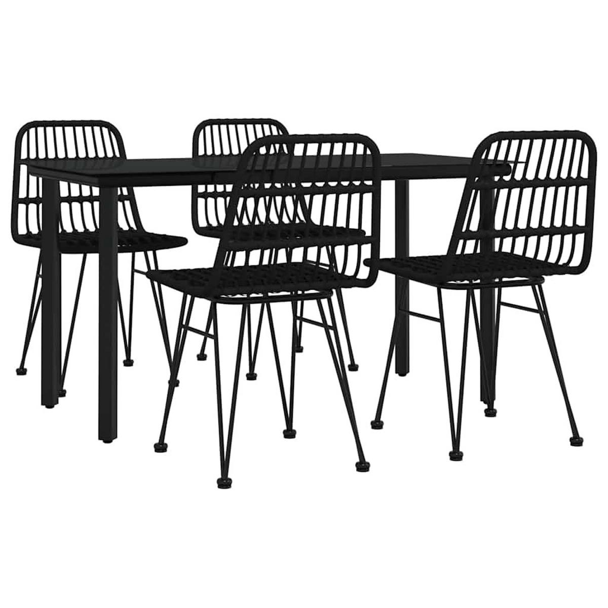 GARTEN-ESSGRUPPE 5-TLG. Schwarz Poly Rattan - Schwarz, Kunststoff - vidaXL