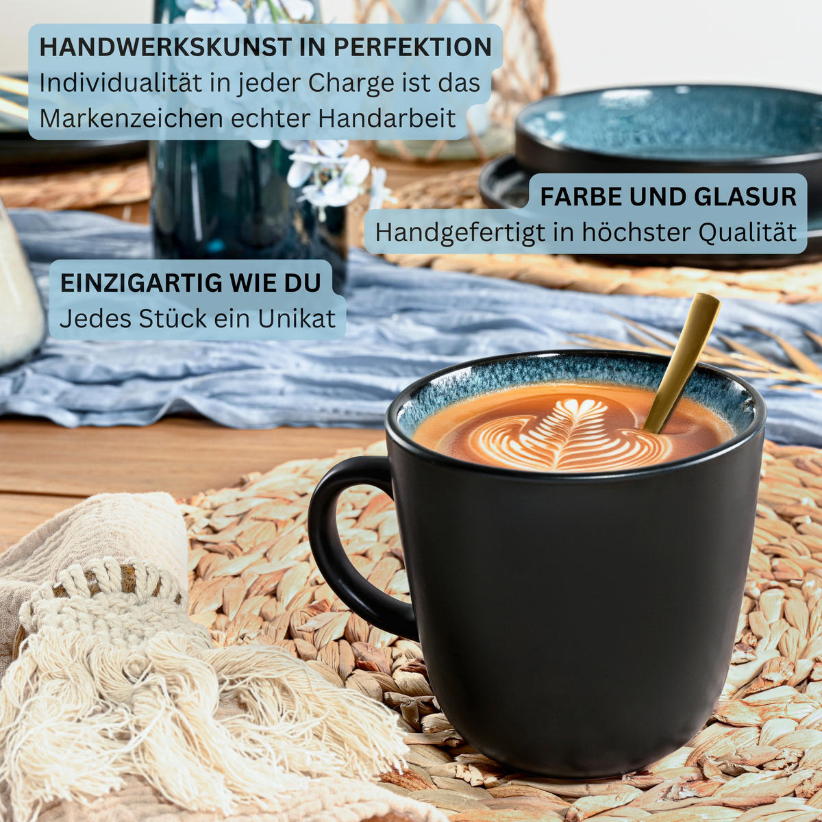 KAFFEEBECHER SET VIGO - 6 teilig aus Steingut - Blau, Stein (0.4L) - Sänger
