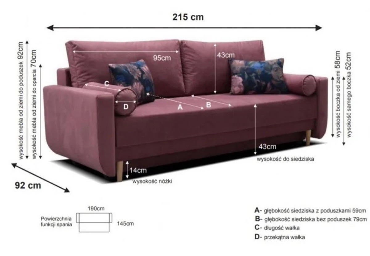 SOFA Hellgrau TIMON Ausziehbar - Grau, Textil (215/92/92cm) - Sepro Meble