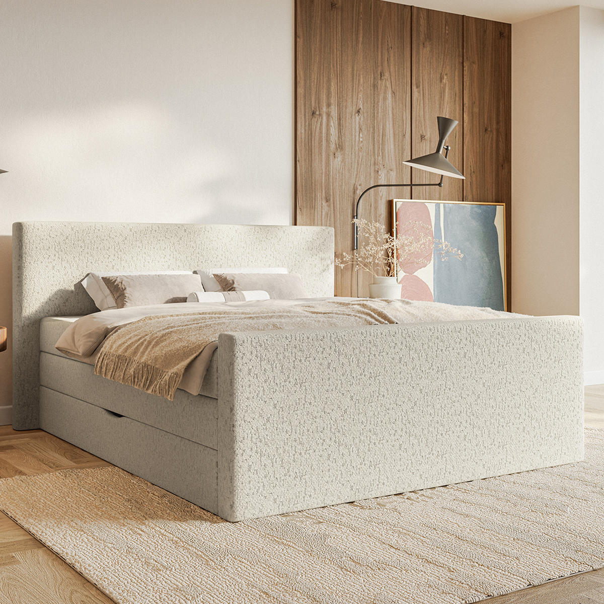 BOXSPRINGBETT Velipoja Premium 140x200 cm, Beige - Beige, Textil (140/200cm) - Fedve