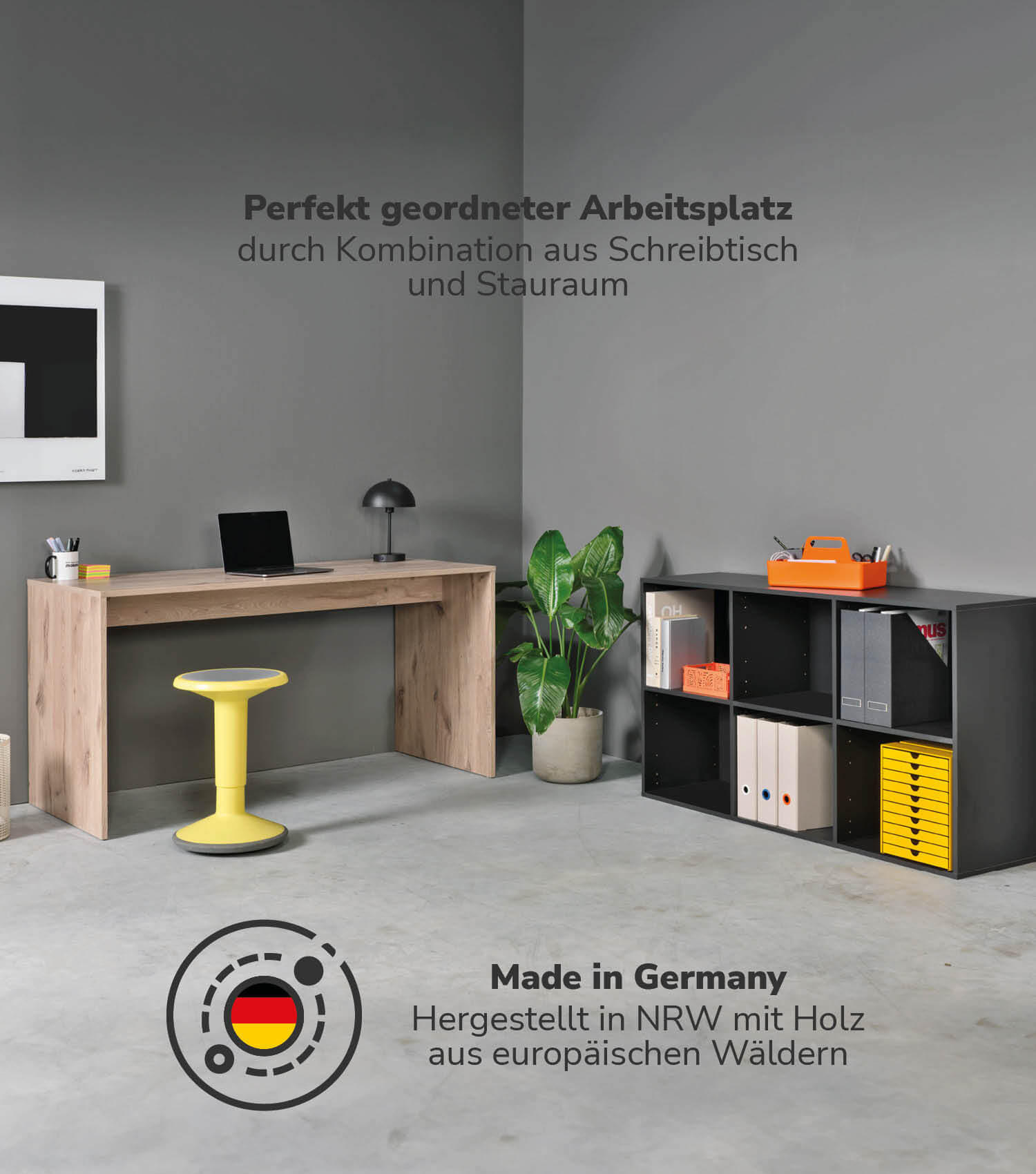 SCHREIBTISCH Der Produktive - Eichefarben/Schwarz, Holzwerkstoff (65/145/77cm) - Mokebo