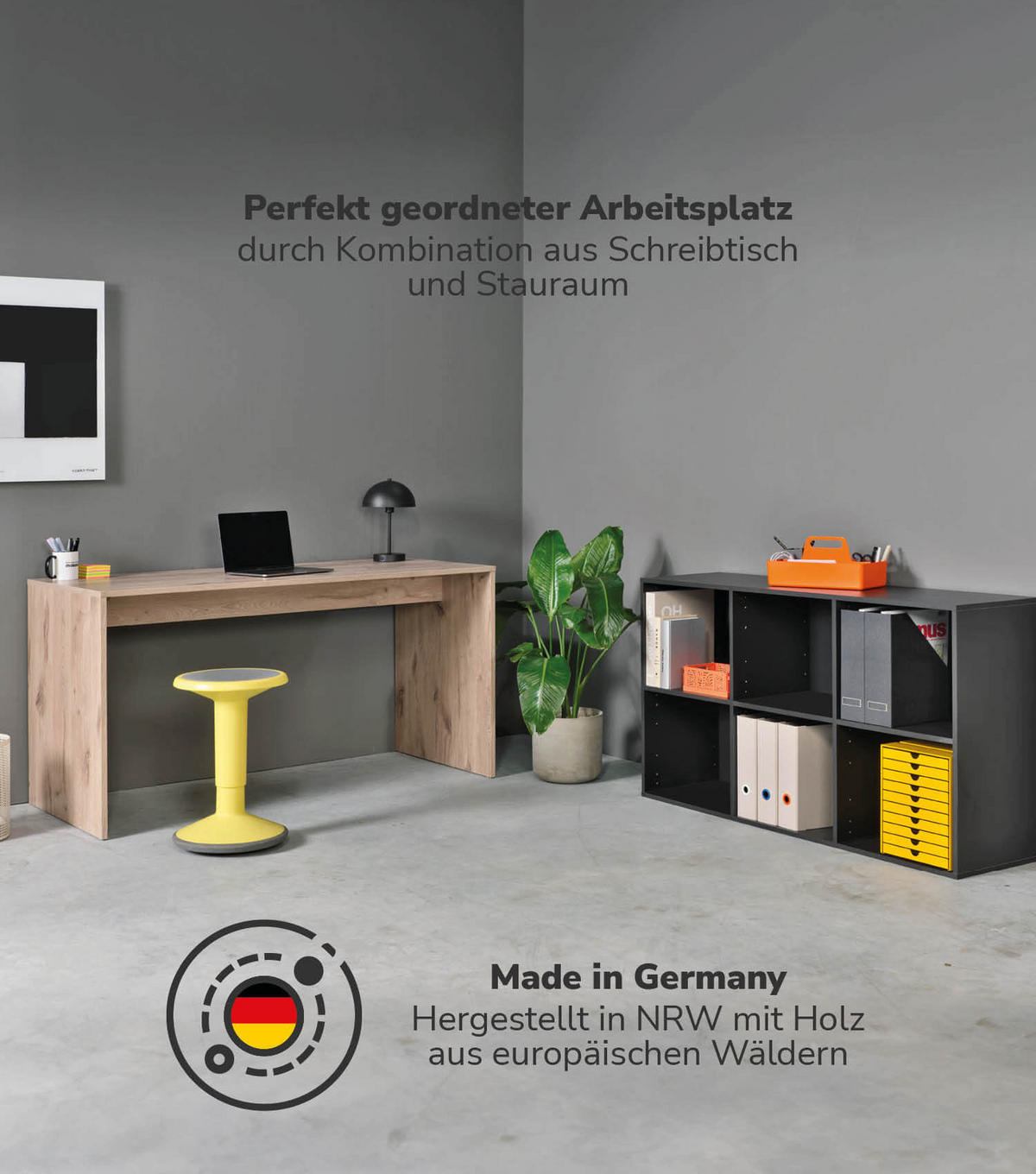 SCHREIBTISCH Der Produktive - Eichefarben/Schwarz, Holzwerkstoff (65/145/77cm) - Mokebo