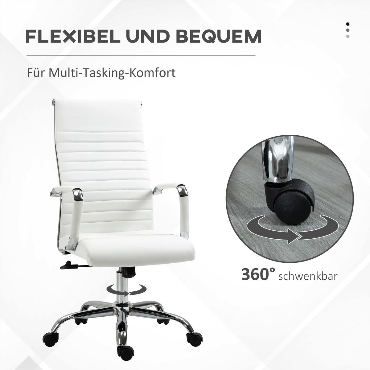 BÜROSTUHL Drehstuhl Chefsessel höhenverstellbar Kunstleder Schaumstoff Weiß - Weiß, Leder (62/114/54cm) - Vinsetto