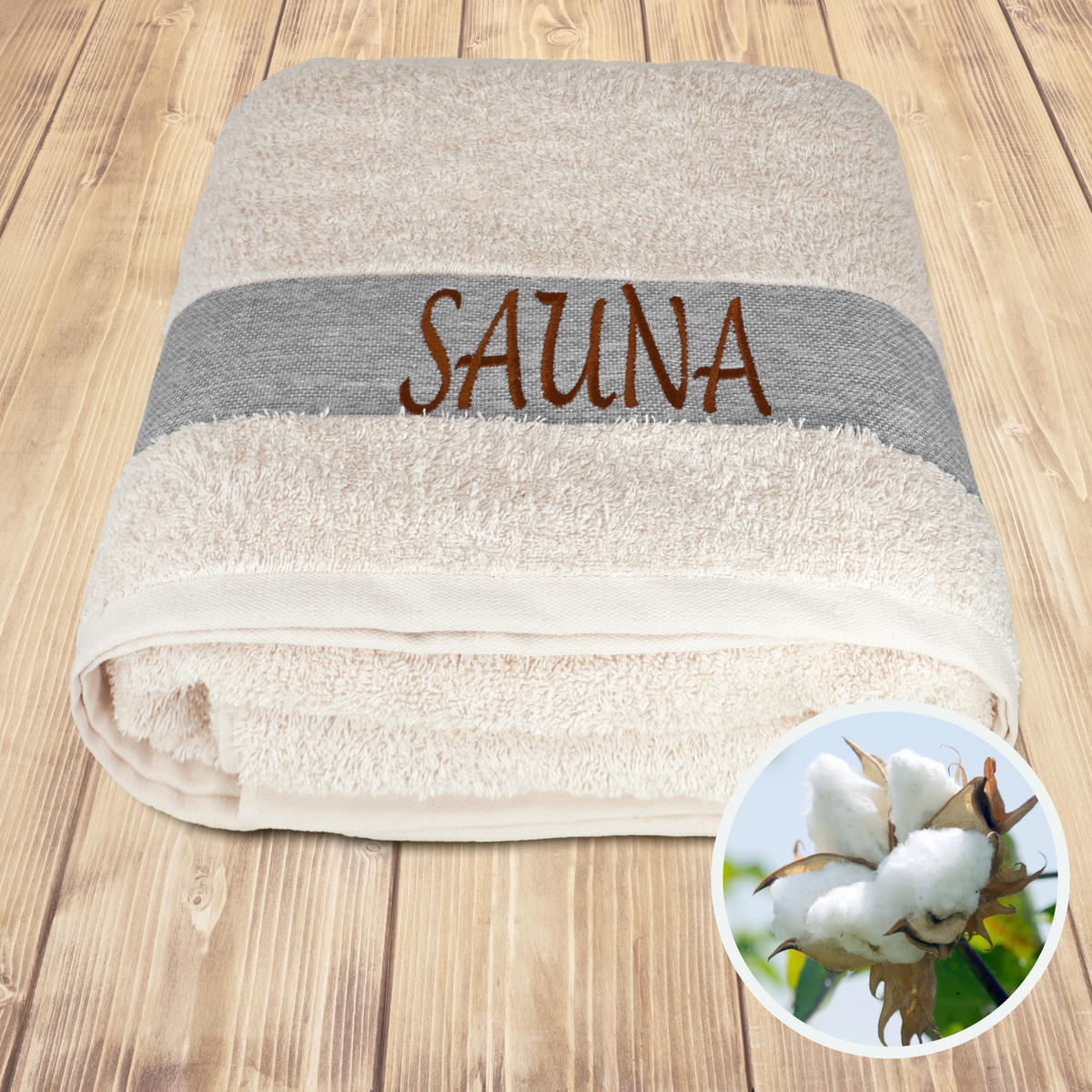 SAUNAHANDTUCH Lima Natur 100x200 cm - Naturfarben, Naturmaterialien (100/200cm) - Lashuma