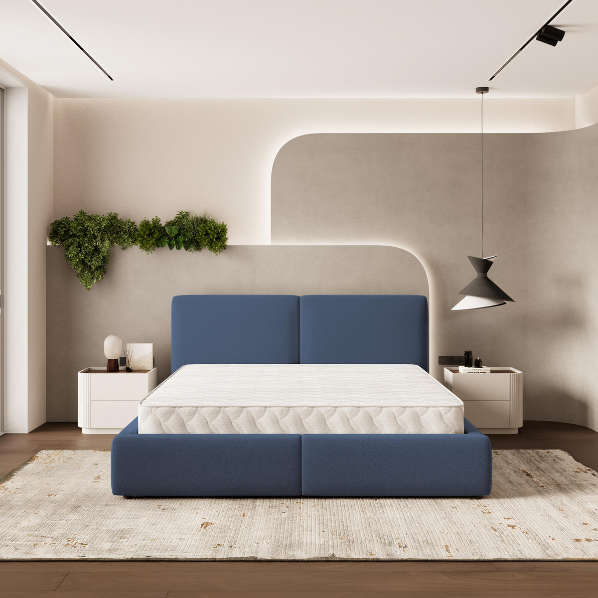 POLSTERBETT FELURO SR 200x200 cm mit Bettkästen - Blau - Blau, Holz/Textil - MASSENO