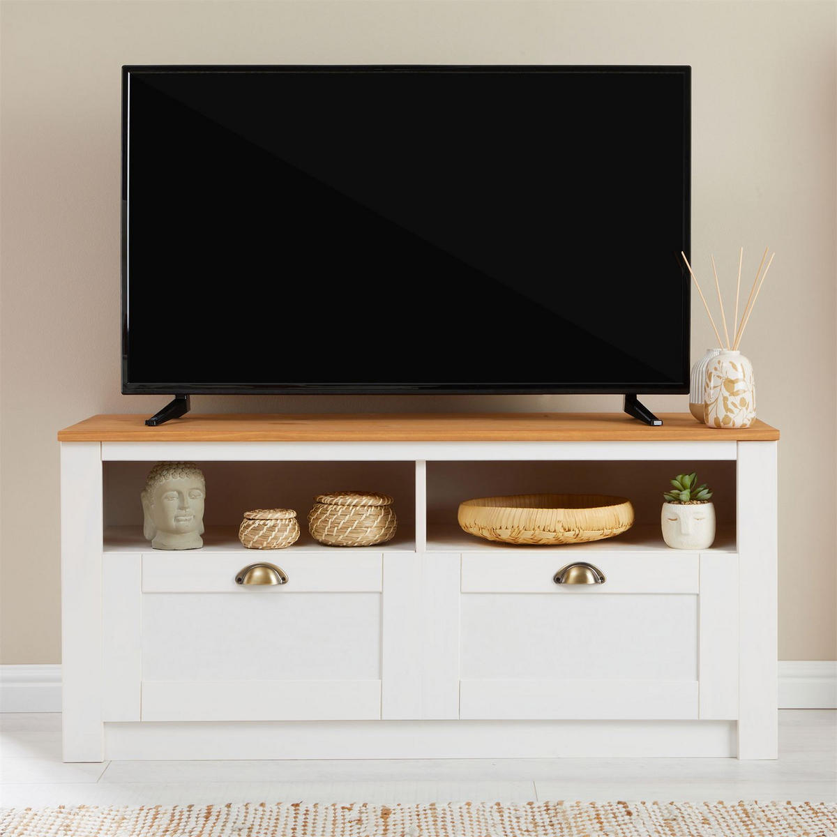 TV-LOWBOARD BOLTON - Weiß/Braun, Holz (110/50/40cm) - IDIMEX
