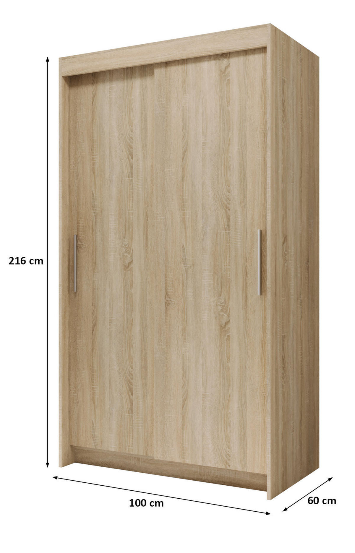 SCHIEBETÜRENSCHRANK BORA, 2-türig Kleiderschrank mit 1 Spiegel, Moderne Garderobe, Schrank in Größe: 100 x 216 x 60 cm - Braun, Holzwerkstoff (100/216/60cm) - O-Sofa