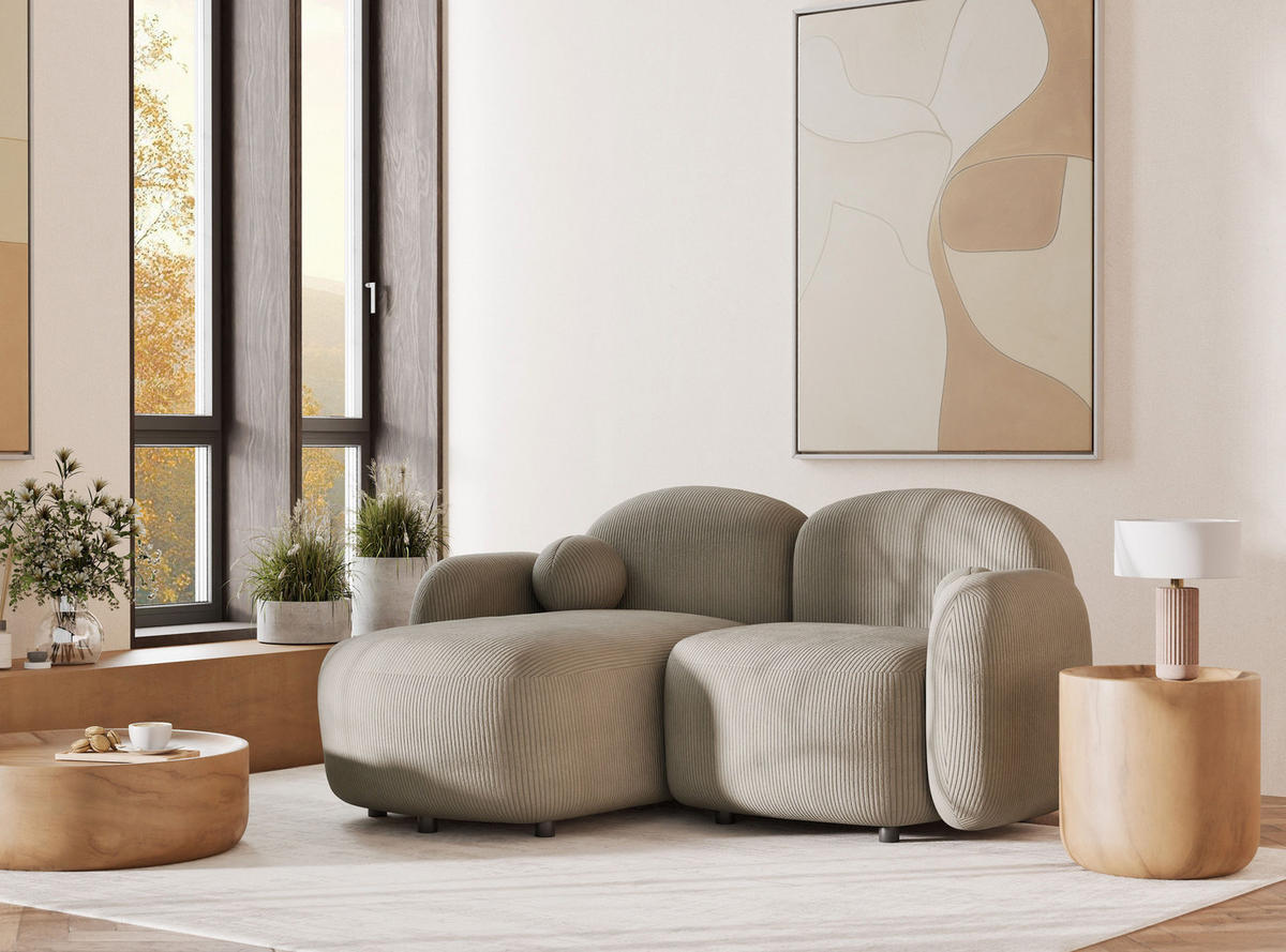 ECKSOFA Bahama Beige Samtstoff - Links Seite - Beige/Schwarz, Holz/Holzwerkstoff (146/190cm) - Maison de Reve