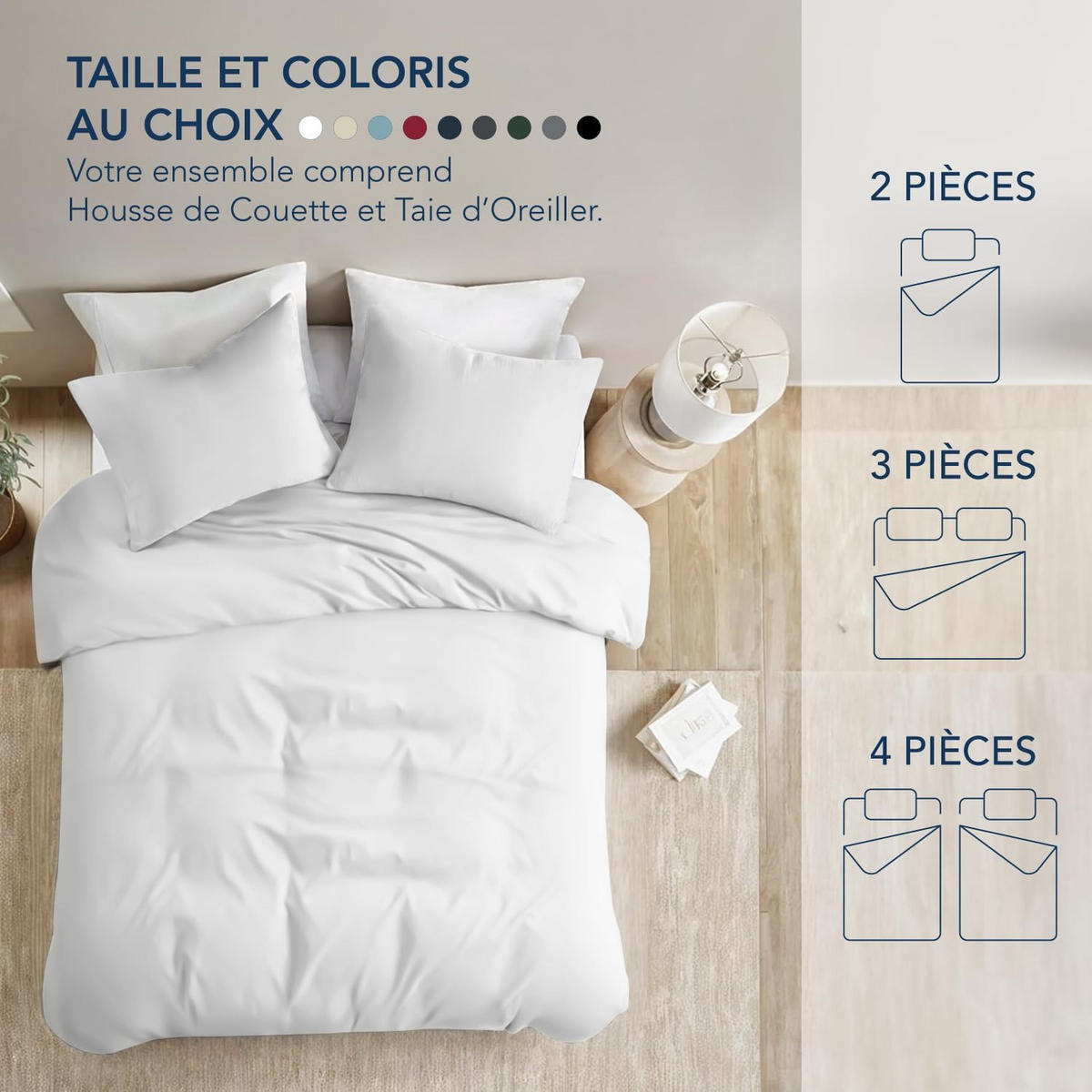 BETTBEZUG (200 x 230 cm) + zwei Kissenbezüge (48 x 74 cm) – Weiß - Weiß, Textil (230/200cm)
