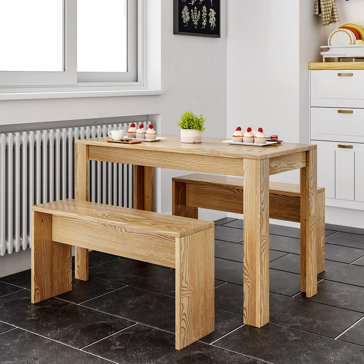 ESSGRUPPE 3-TLG. Platzsparend Spanplatte Naturfarben - Naturfarben, Holzwerkstoff (110/72/55cm) - Livingandhome