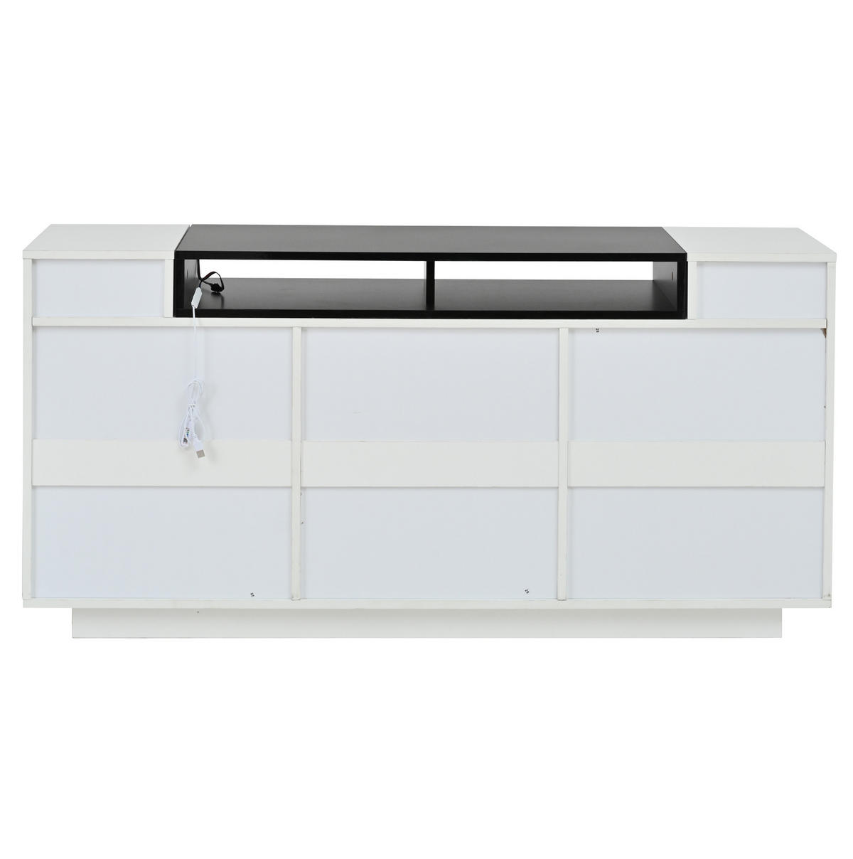 SIDEBOARD 140/40/68 cm mit LED-Beleuchtung, 2 Türen, 3 Schubladen, verstellbaren Einlegeböden und Hochglanzfront, Weiß/Schwarz - Weiß, Holzwerkstoff (140/68/40cm) - Redom