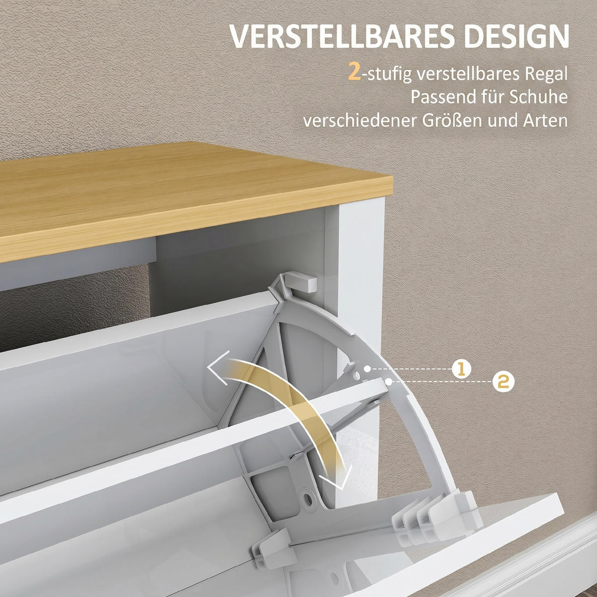 SCHUHSCHRANK,SCHMAL 4 Klappfächer 105x26x80cm,weiß+natur - Weiß, Holzwerkstoff (105/80/26cm) - Vallsero