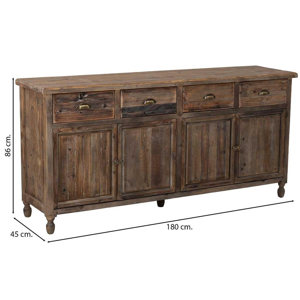SIDEBOARD mit 4 schubladen und 4 türen 180x45x86 cm - Braun, Holz (180/86/45cm) - Wanderlust