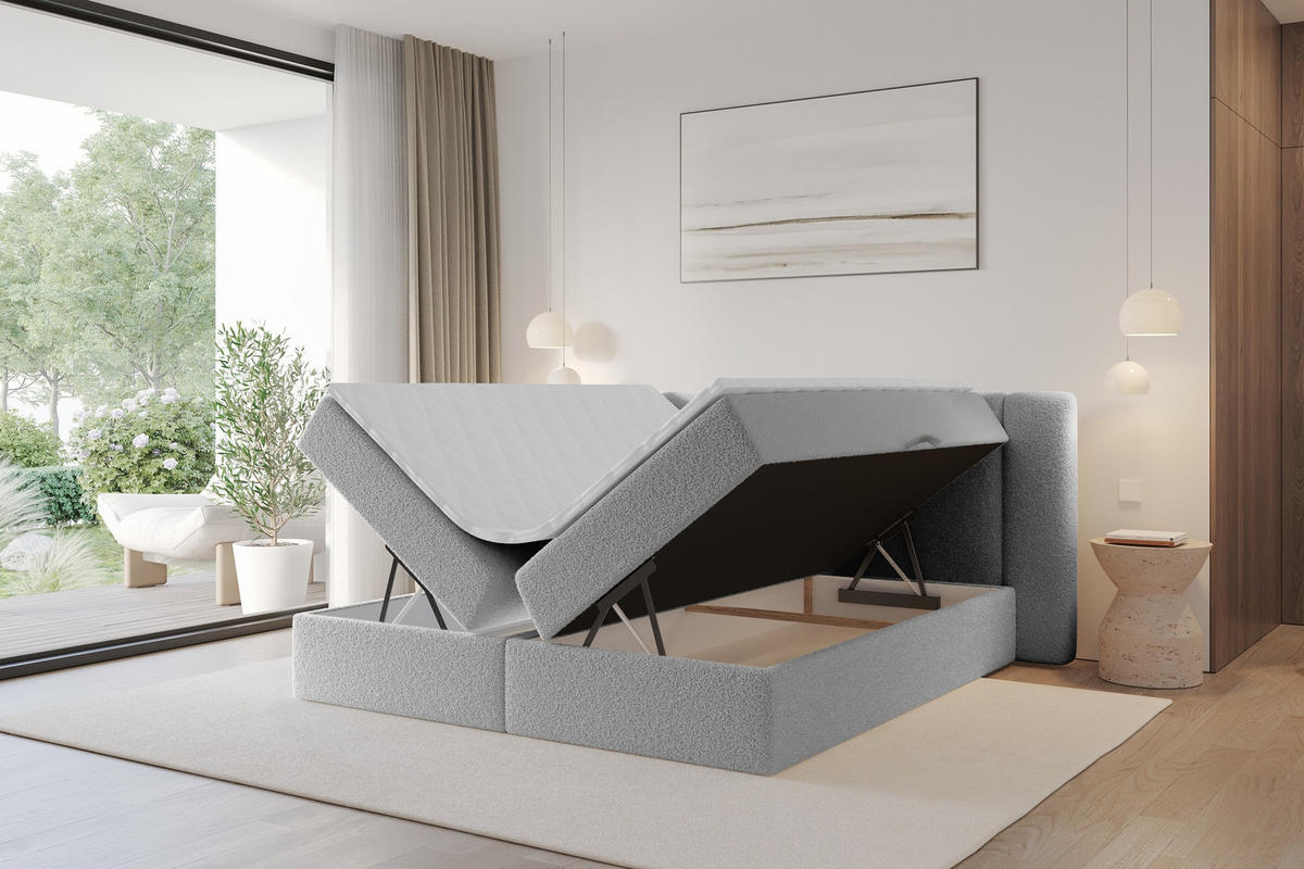 BOXBETT mit Matratze H3 - EVON - 140x200 cm Hellgrau - Hellgrau, Holzwerkstoff (140/200cm) - ALTDECOR