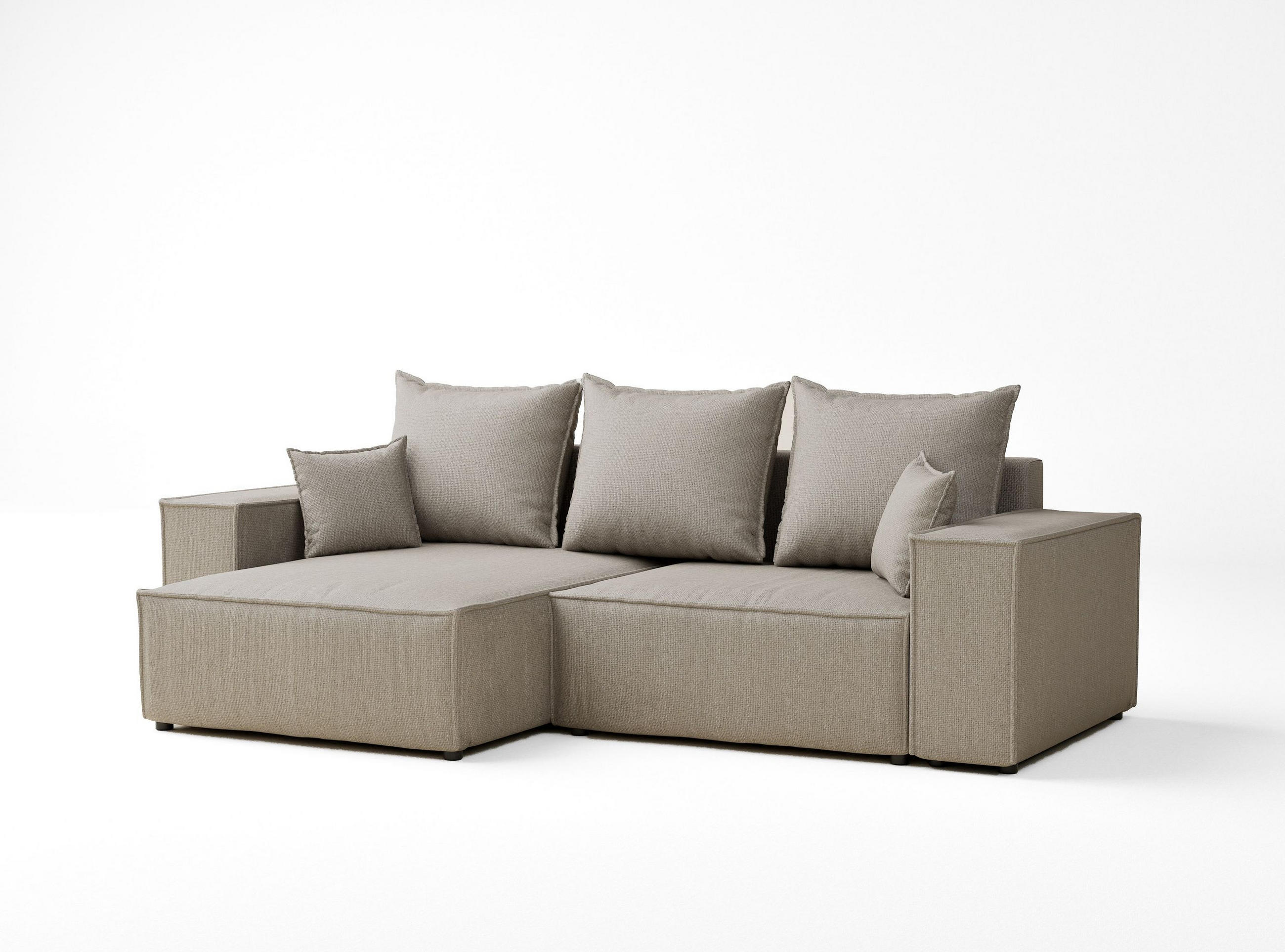 ECKSOFA MIT SCHLAFFUNKTION Moyo Beige Webstoff - Beige/Schwarz, Holz/Holzwerkstoff (255/148cm) - Maison de Reve