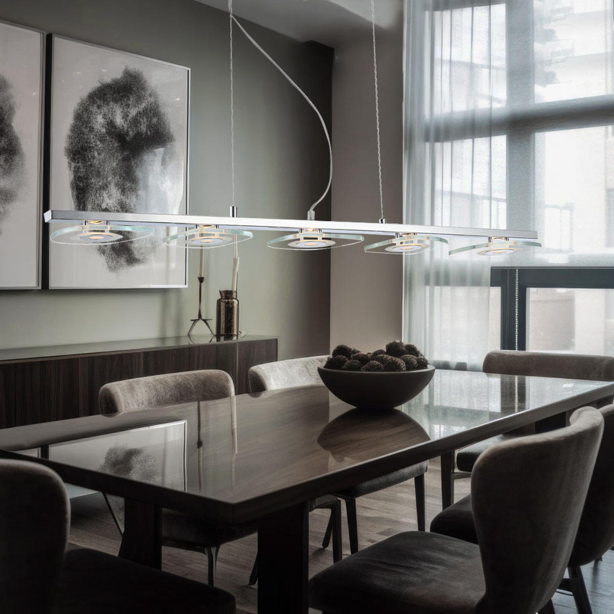 LED HÄNGELEUCHTE Chrom Glas satiniert Silber - Silberfarben, Glas (90/13/150cm) - Globo Lighting