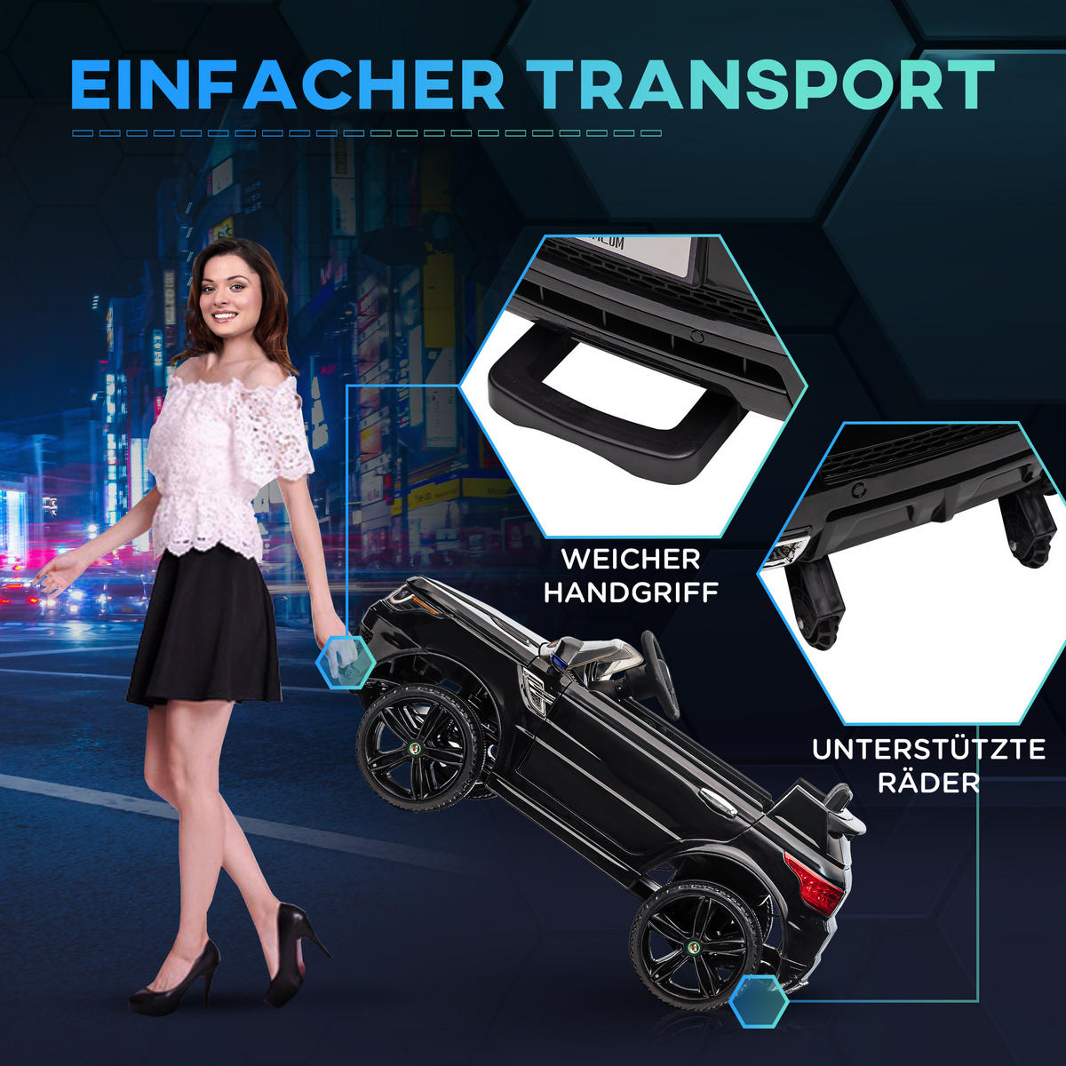 KINDER ELEKTROAUTO, Schwarz, Kunststoff+ Eisen - Schwarz, Metall (110/68/52cm) - HOMCOM