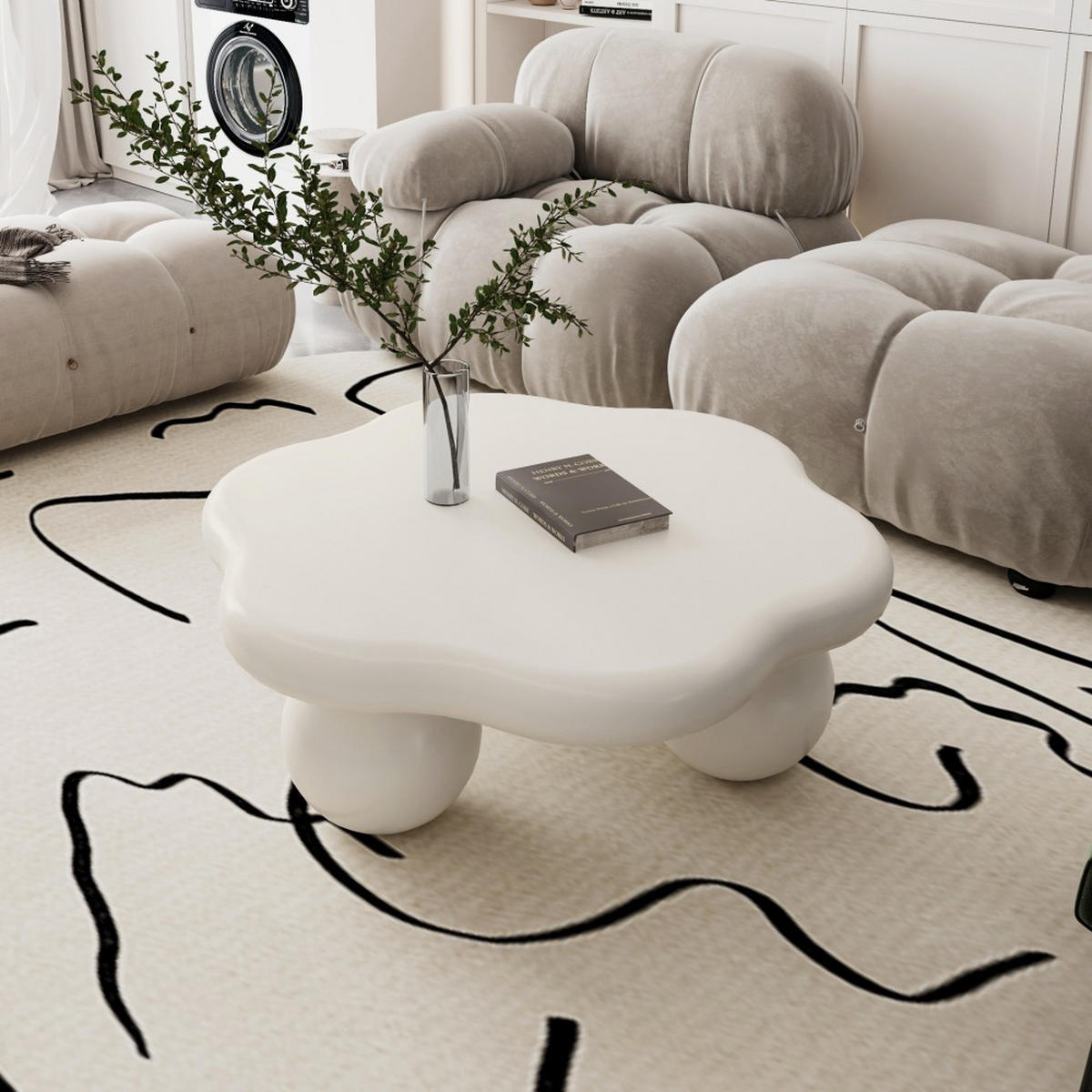 COUCHTISCH wolkenförmig 80 cm mit Kugelfüßen, moderner Beistelltisch in Creme-Weiß für kleine Wohnungen - Weiß, Holzwerkstoff (79/79/31cm)