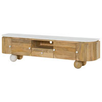 TV-BOARD Mango 200x40x50 natur lackiert / Marmor weiß FLORENZ #101 - Naturfarben, Holz (200/50/40cm) - Massivmoebel24