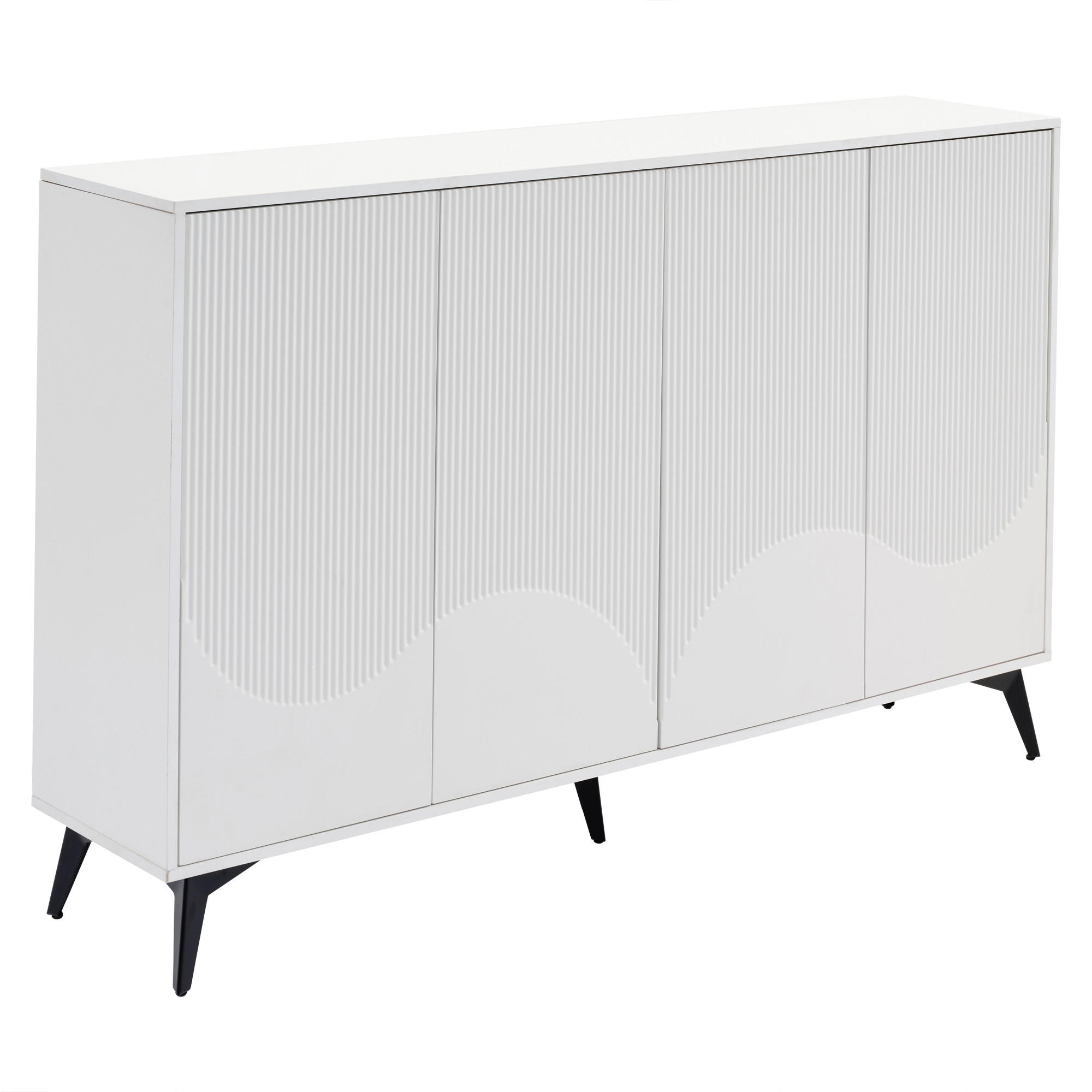 SIDEBOARD weiß & 3d-rillen-design mit 4 türen - Weiß, Holzwerkstoff (160/100/35cm) - Urban Meuble