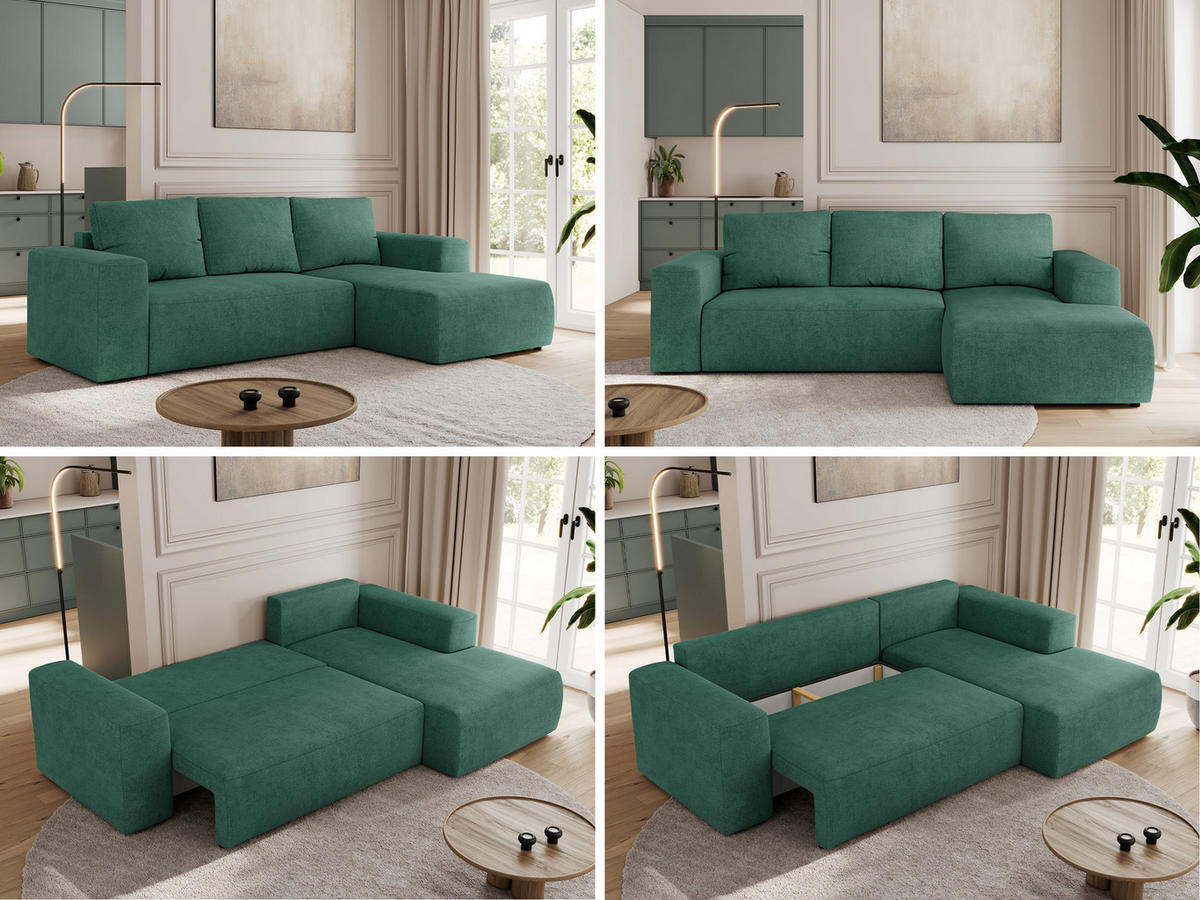 ECKSOFA TRENTINO L Grün Stukture - Rechts - Schwarz/Grün, Textil (164/266cm) - MKS