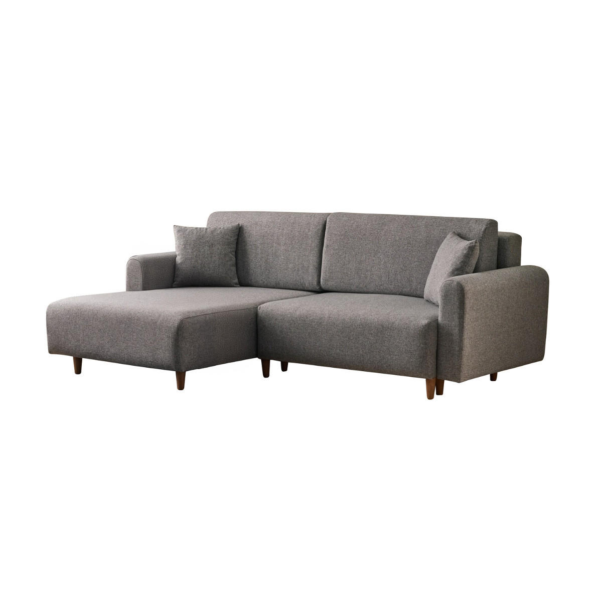 ECKSOFA mit Schlaffunktion und linksseitiger Récamiere - mane 246/160/85 cm - Grau, Holz (160/246cm) - Calicosy
