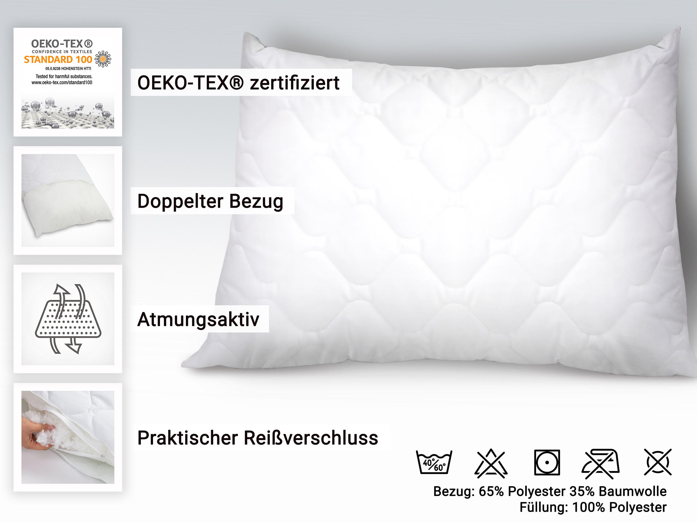 KISSEN, 60x80 cm, 100% Polyester-Hohlfaser Füllung, Weiß - Weiß, Textil (60/80cm) - Zollner