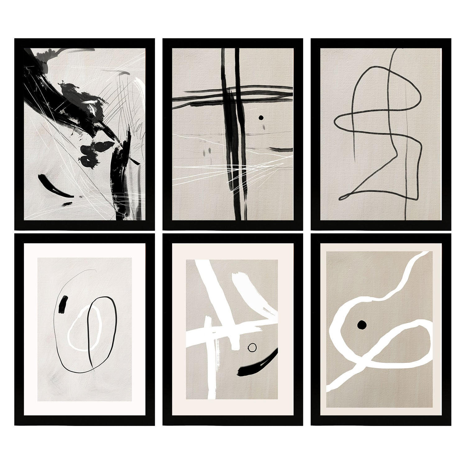 POSTER Set Mit 6 Illustrationen Von Franz Kline Künstlers A3 Schwarzer Rahmen - Schwarz, Papier (29/3cm) - Nacnic
