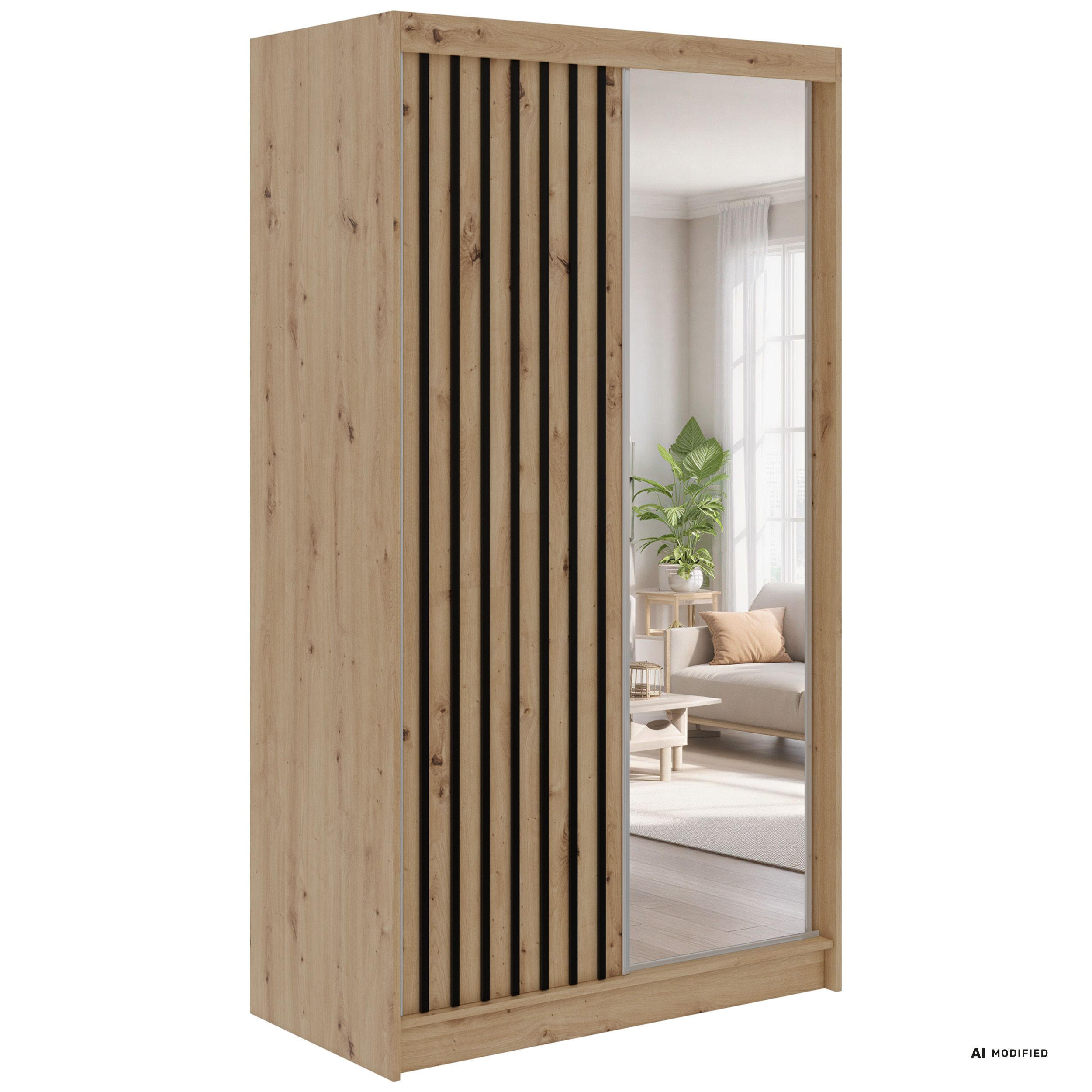 MKS Schwebetürenschrank Eiche Artisan, Schwarz 120x216x61 cm