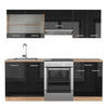 KÜCHENZEILE R-Line Schwarz Hochglanz/Goldkraft Eiche 200 cm, AP Eiche - Schwarz Hochglanz/Eiche Wotan, Holzwerkstoff (200/81.6/60cm) - Vicco