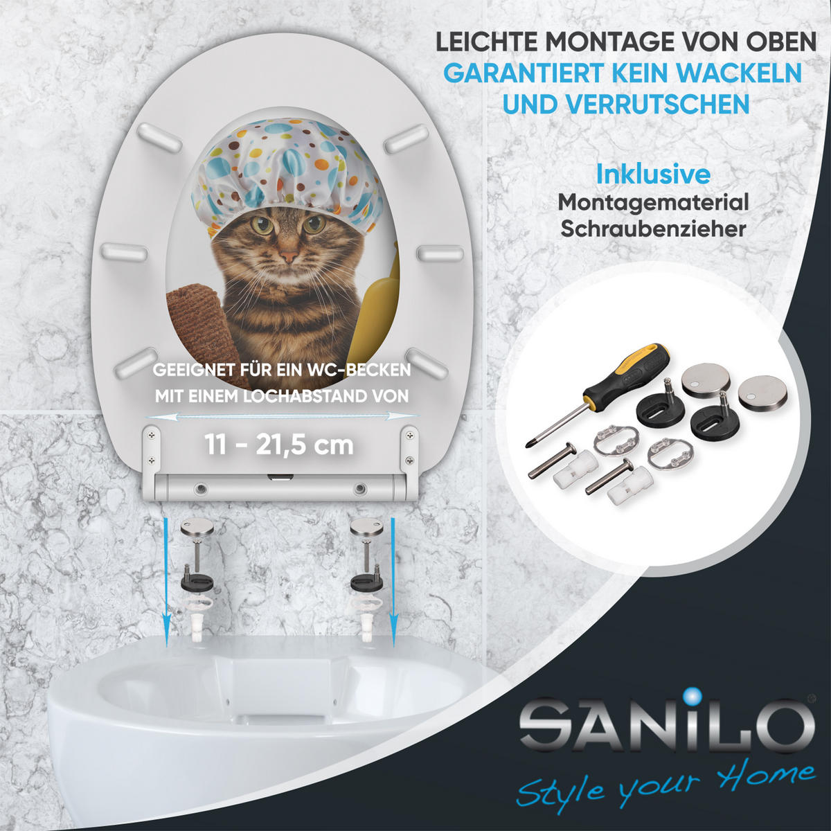 WC-SITZ mit Absenkautomatik & Top Fix Shower Cat - Braun, Holzwerkstoff (37.7/5.5/48cm) - Sanilo