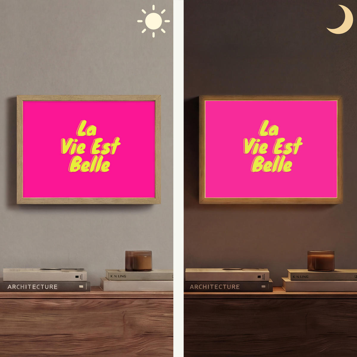 NÁSTĚNNÁ LAMPA S AKUMULÁTOREM Citace - Retro - Pink 40x30 cm - růžová, kompozitní dřevo (40/30/8cm) - OnlyWow