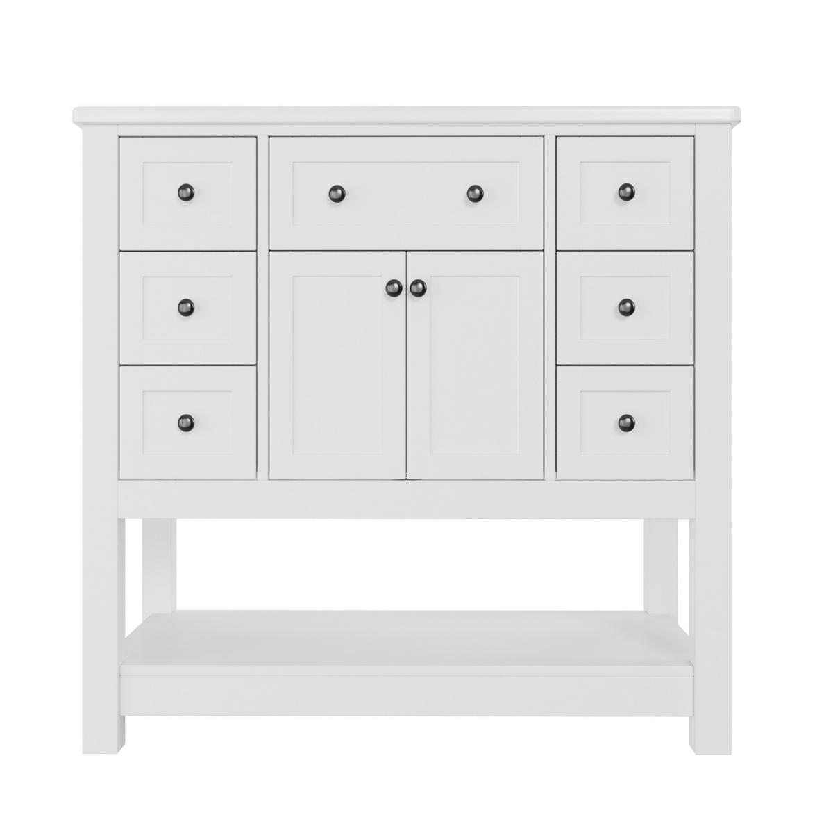 WASCHTISCH aus MDF und Keramik 91,5x46,5x90 cm Weiß mit integriertem Keramikbecken und Stauraum - Weiß, Keramik (91.5/90/46.5cm) - Modfu
