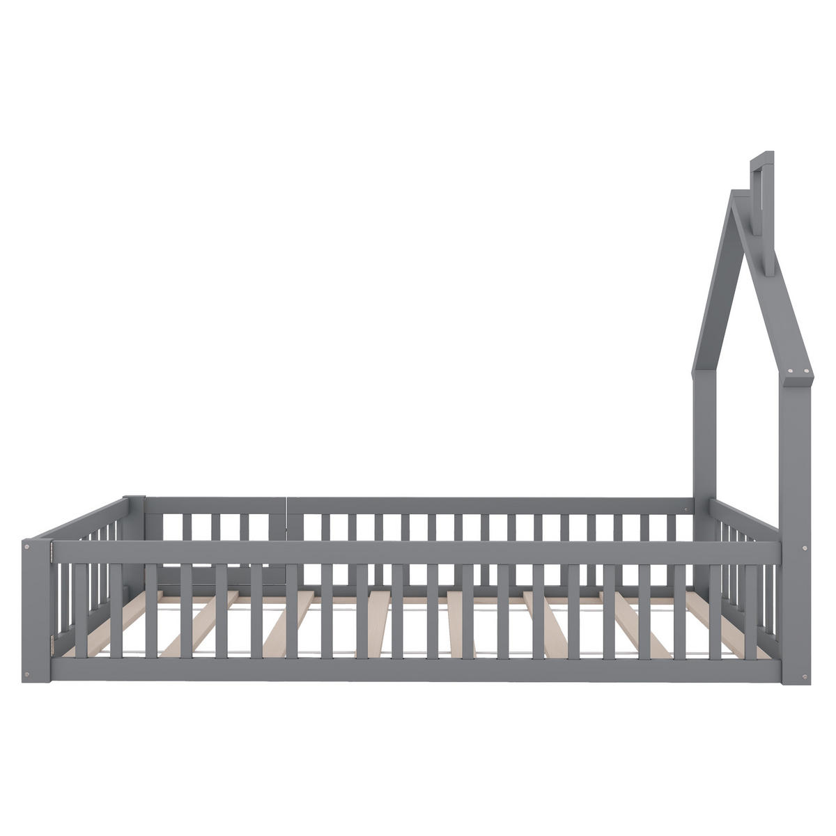 HAUSBETT 90x200cm Grau Kiefer Schornsteinform Minimalistisch - Grau, Holz (90/200cm) - FLIEKS