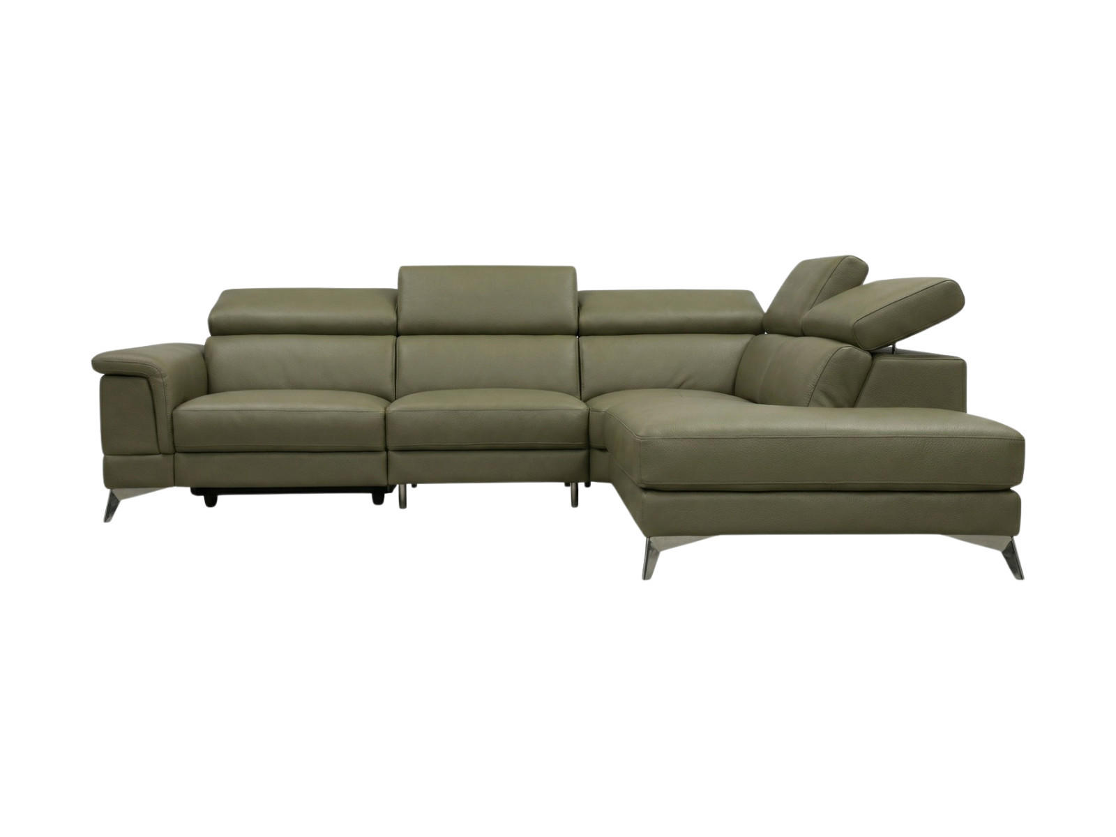 ECKSOFA Planet Echtleder Olivgrün - Olivgrün, Leder/Metall (256/232cm)