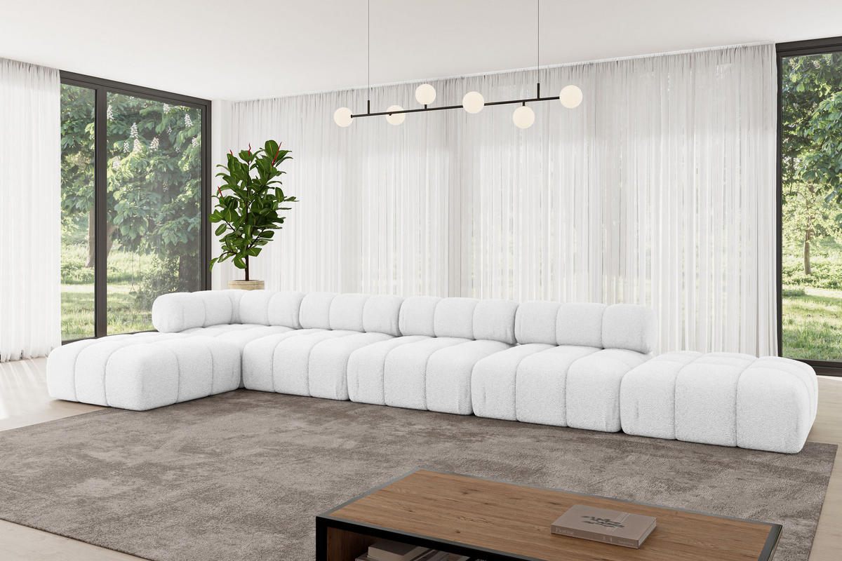 ECKSOFA modulares Sofa Kerru-L3 - 475x190x70 cm Weiß Bouclé - Weiß, Holzwerkstoff/Textil (475/190cm) - ALTDECOR