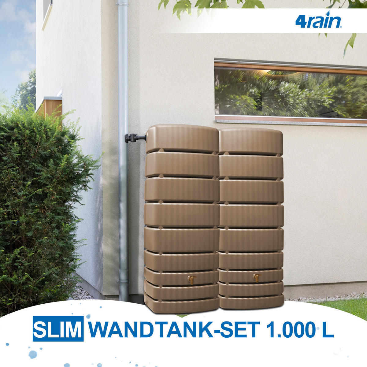 WANDTANK-SET 1000 L taupe 2 x 500 L inkl. Verbindungsset - Beige, Kunststoff (160/184/51cm) - 4rain