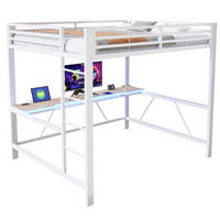 HOCHBETT 160/200 cm in Weiß mit LED, USB und Schreibtisch - Weiß, Metall (160/200cm) - CHICFURN