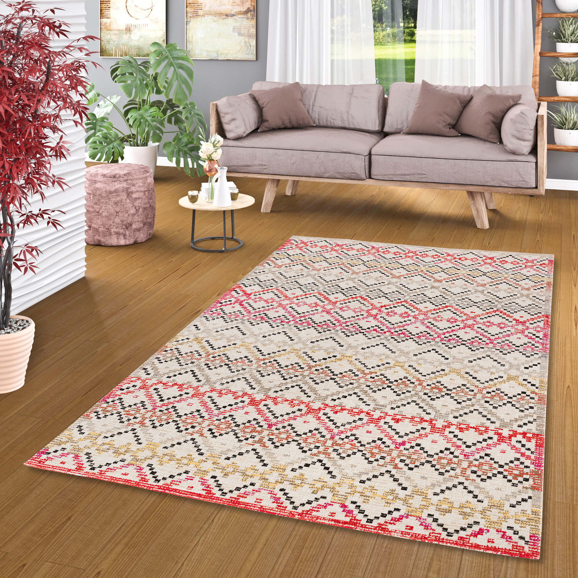 KURZFLOR DESIGNER TEPPICH MODERN VINTAGE ORIENT MUSTER - Pink, Textil (140/200cm) - Pergamon