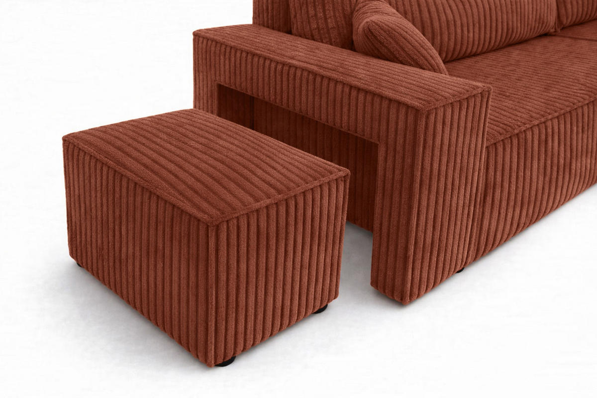 ECKSOFA Mit Schlaffunktion Und Pouf, Cordstoff Tilia, Kupfer, Rechts, Best L Mit Pouf - Orange, Holz (244/145cm) - Kaiser Möbel