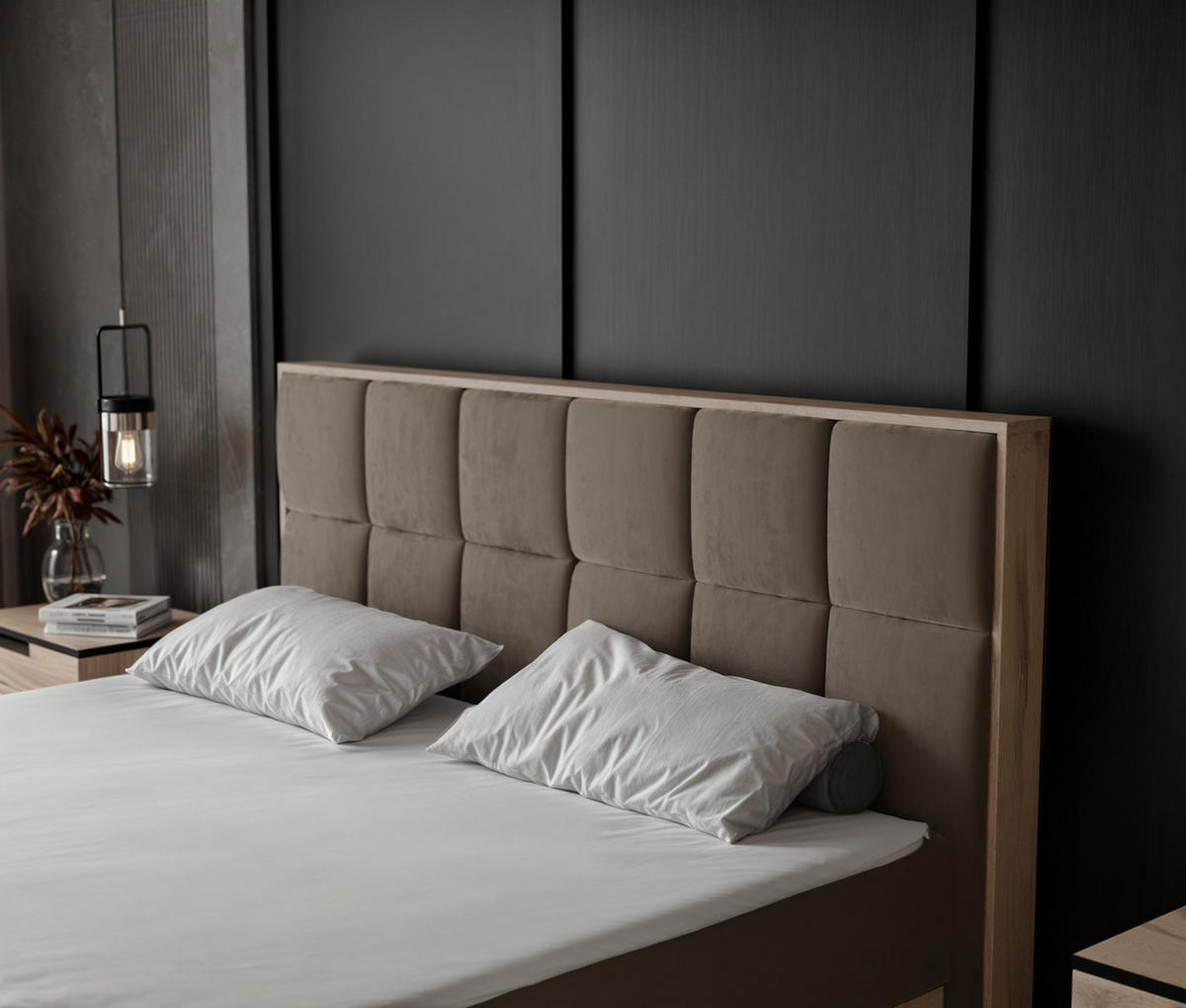 BOXBETT LAVIO II 160/200 cm, in Hellbraun, mit Matratze und Topper - Hellbraun, Holzwerkstoff/Textil (160/200cm) - Idohome