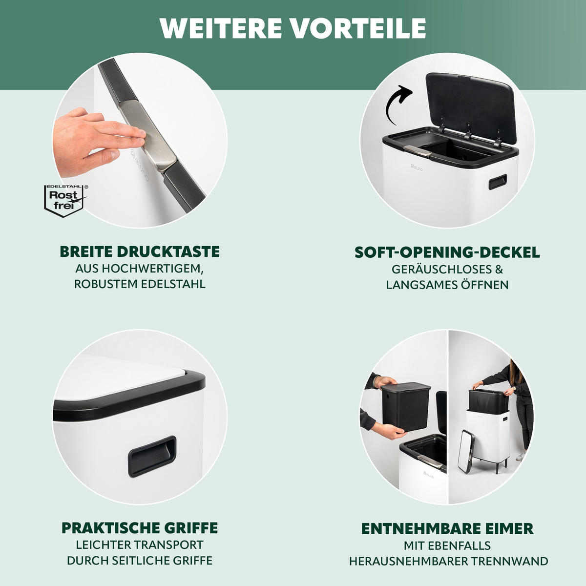 ABFALLEIMER, 60 Liter, aus Metall, weiß - Weiß, Metall (53/79.5/32.5cm) - eluno