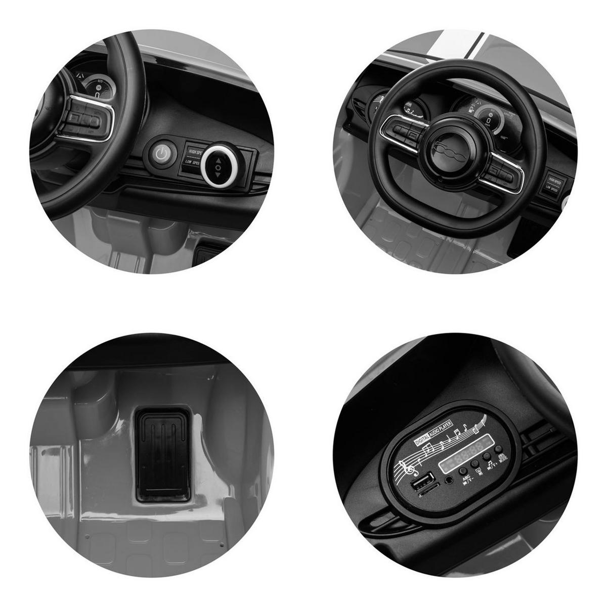ELEKTROAUTO Fiat 500 weiß Fernbedienung, Sicherheitsgurt, MP3, USB - Creme, Kunststoff (100/60/50cm) - Chipolino