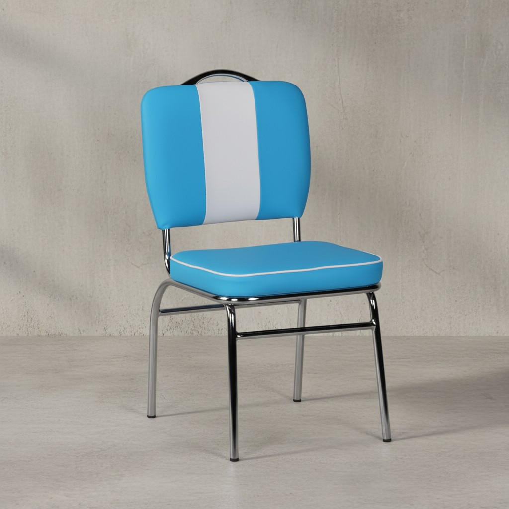 ESSZIMMERSTUHL Kunstleder mit Metallgestell Retro 50er Jahre gepolstert, Blau 47x45x90 cm - Blau/Silberfarben, Kunststoff/Textil (47/90/45cm) - KADIMA DESIGN