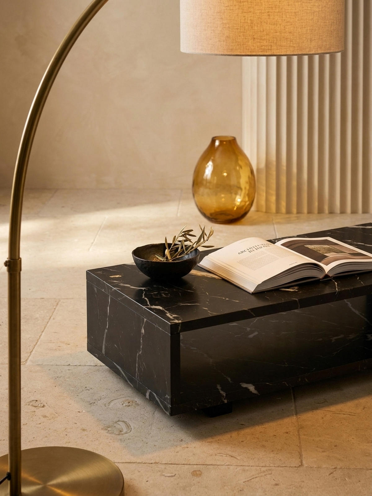 COUCHTISCH in Stein-Optik Modern mit Stauraum Rechteckig Schlicht, Schwarz 100x50x25 cm - Schwarz, Kunststoff (50/100/25cm) - KADIMA DESIGN