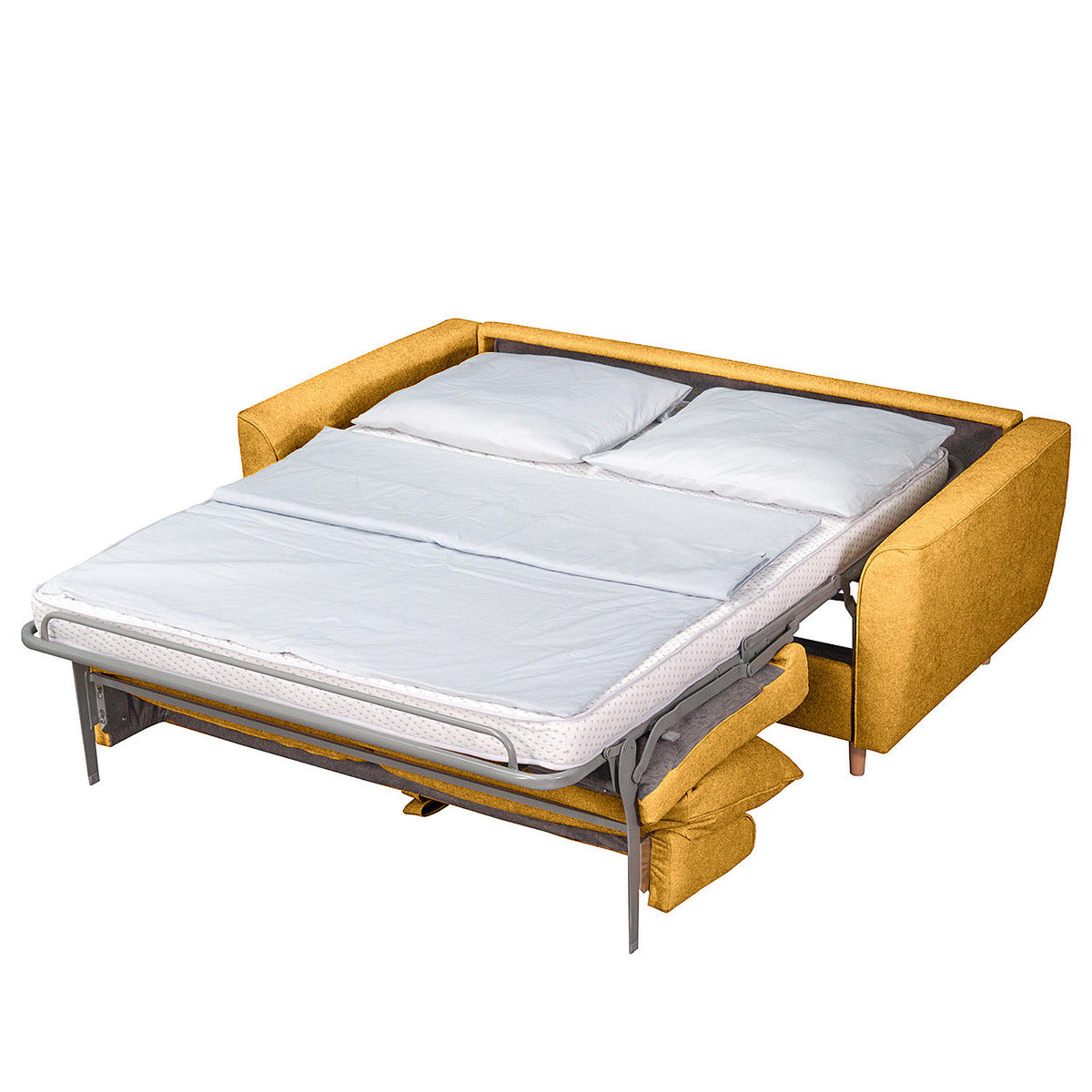 SCHLAFSOFA mit Matratze - Webstoff - Gelb/Buchefarben, Buchenholz/Textil (195/90/102cm) - home24