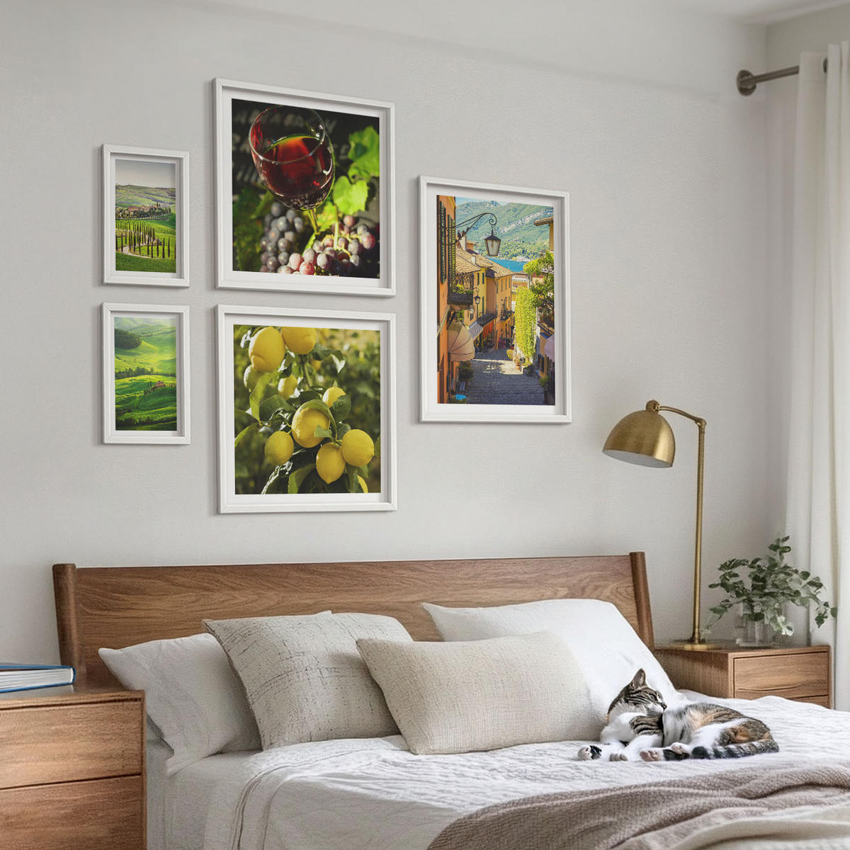BILDER SET 5er Set - 50x50 cm & 20x30 cm & 40x60 cm Weißer Rahmen - Italienische Landschaften, Zitrushügel - Weiß, Kunststoff (40/60cm) - TULUP