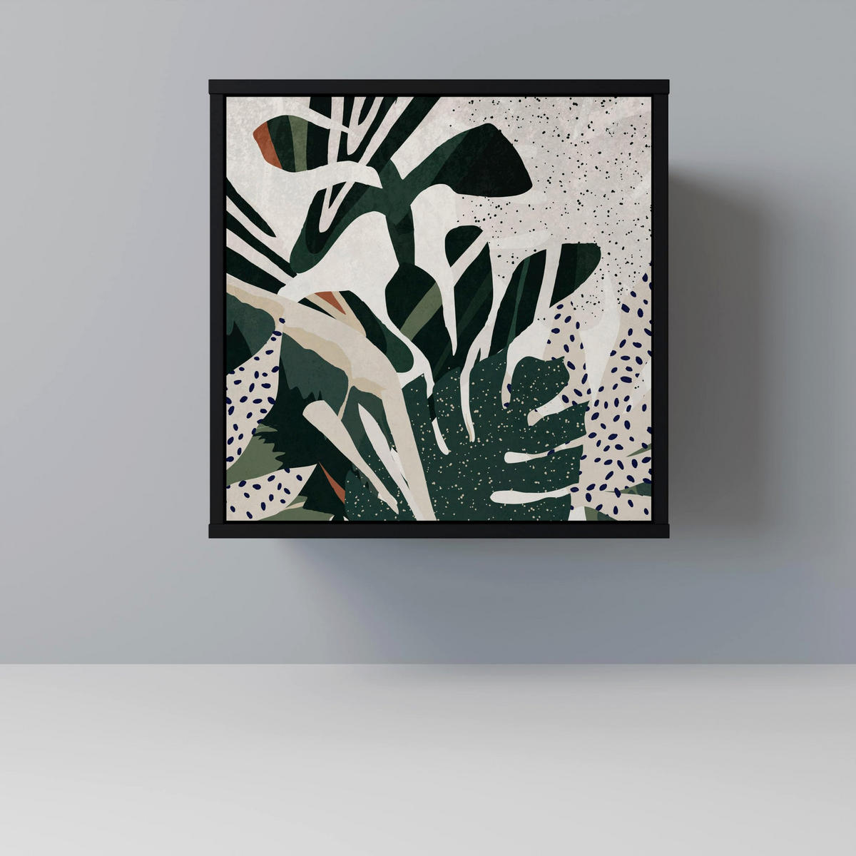 SIDEBOARD VERDURE FORMATION, Schwarz, 57,5x42x70,5 cm, Schwarze Metall-Sternfüße - Multicolor/Schwarz, Holzwerkstoff/Metall (57.5/70.5/42cm) - SpaceRebels